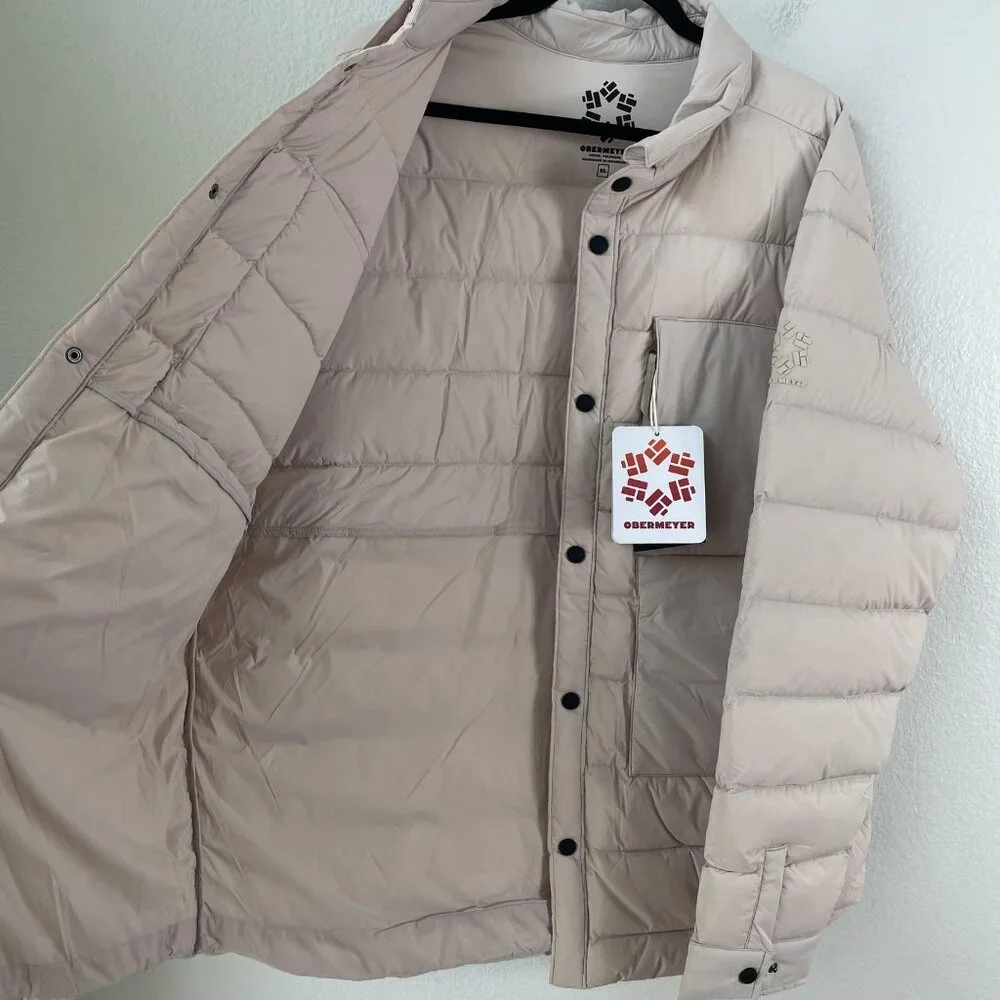 Obermeyer Explorer Down Shirt Jacket Mens XL Cement‎ Beige Off Grid Puffer NWT